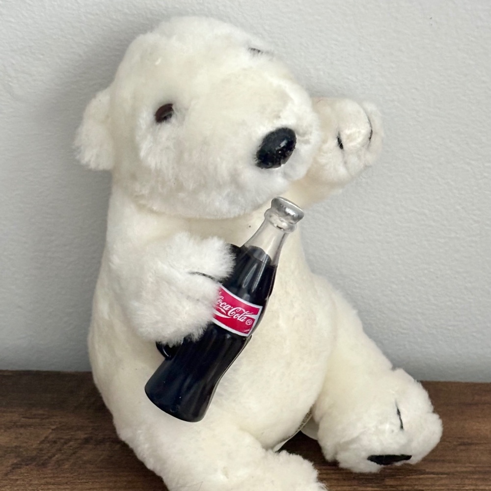 VINTAGE 1996 COCA COLA POLAR BEAR Plush Holding Coke Bottle Toy Stuffed Animal